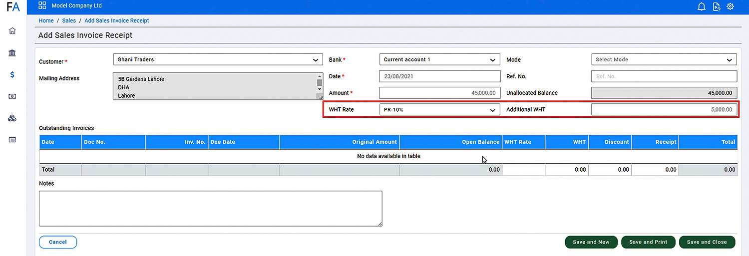 How to Record Additional WHT on Advance Sales Receipts