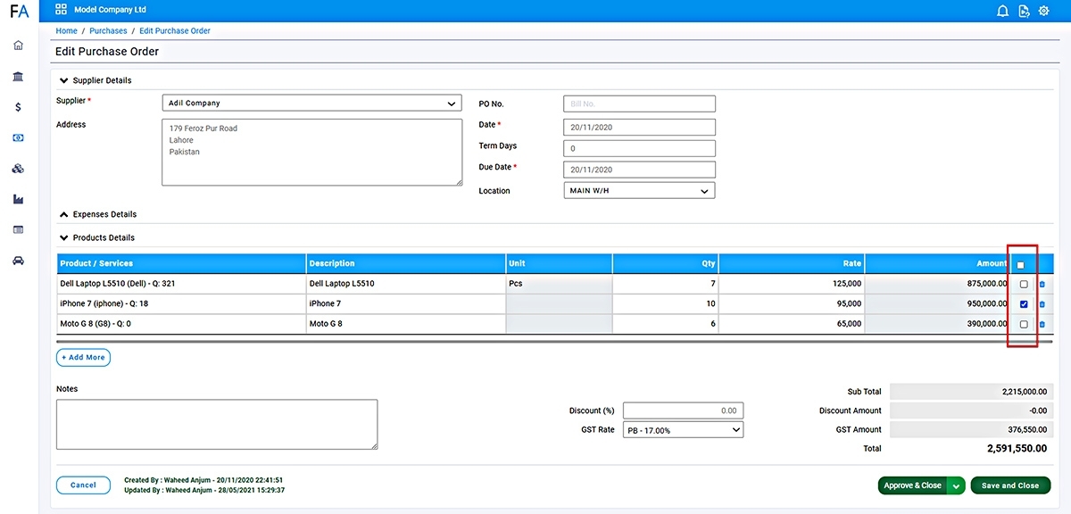 How to Close Purchase Order Individual Rows