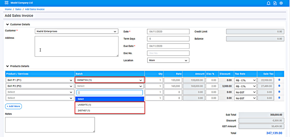 Sell Products with Batch Number