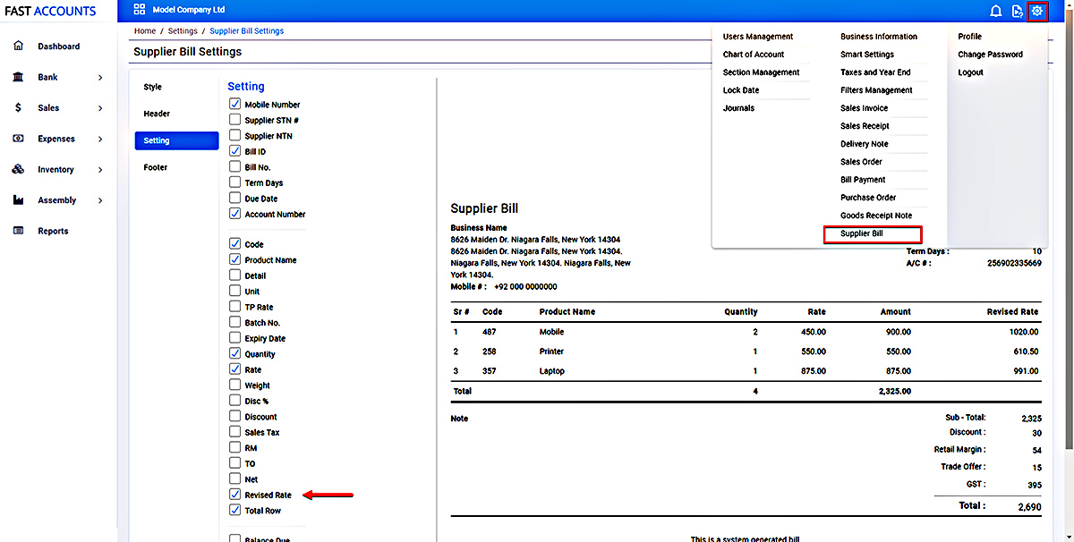 Supplier Bill