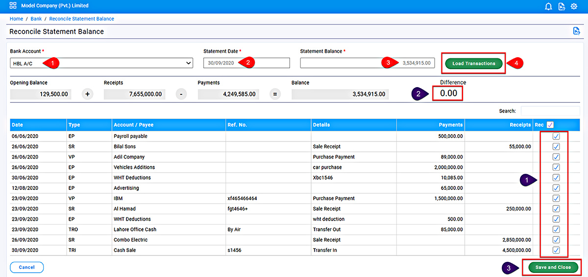 Tick the transaction as per bank statement