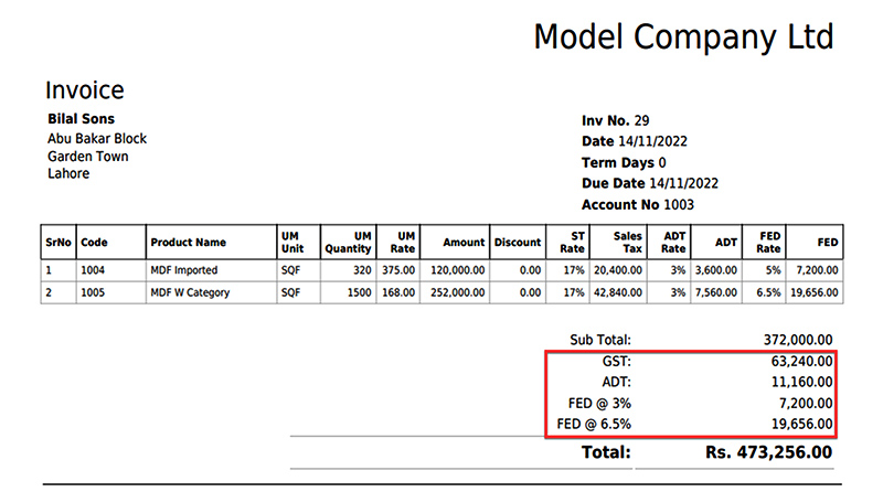 Printing Additional Taxes Data