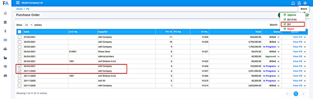 Multiple Purchase Orders to a single Supplier Bill