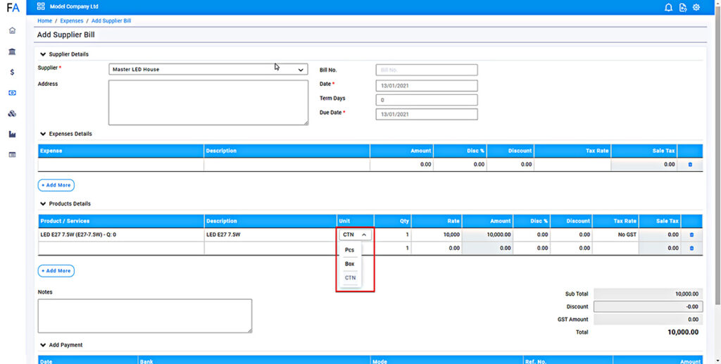 Add Supplier Bill